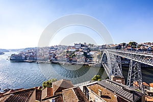 View at the old center of Porto with the Dom LuÃ­s I Bridge over the river Douro, Portugal