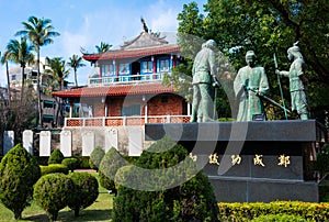 View of old Chihkan Tower and statue at Fort provincia in Tainan photo