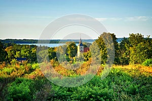 View of the old church in the small village of Benz on the island of Usedom