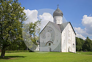 View of the old Church of the Transfiguration, sunny day. Veliky Novgorod