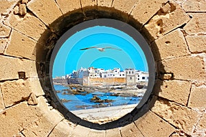View of the old city through the fortress wall. Essaouira. Morocco