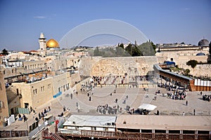 The temple mount with the golden dome in the old city of Jerusalem