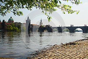 View of the old city of Prague - Charles Bridge - Vltava river