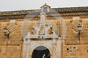 View of the old decorative facade of the house. Andalusia Spain