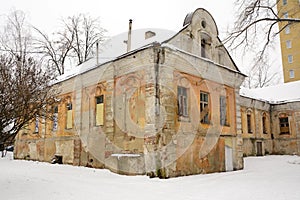View of the old destroyed brick building.