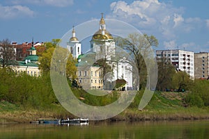 View of the old Epiphany Cathedral, April day. Polotsk