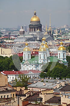 View of old European city from height of bird's flight. Saint Petersburg, Russia, Northern Europe.