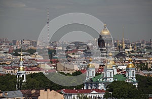 View of old European city from height of bird's flight. Saint Petersburg, Russia, Northern Europe.