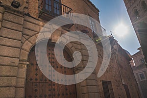 View of an old facade in the streets of Toledo Spain