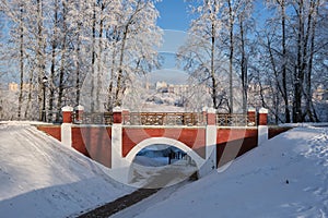 View of the footbridge in Loshitsa park, Minsk, Belarus