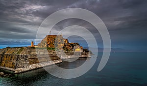 View of the old fortress in Corfu Town Greece Europe.