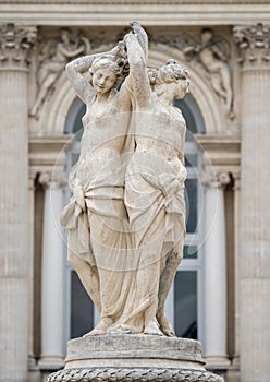 View of the old fountain of the three graces in Montpellier in France photo