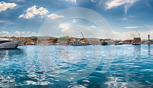 View of the old harbor of Saint-Tropez, Cote d`Azur, France