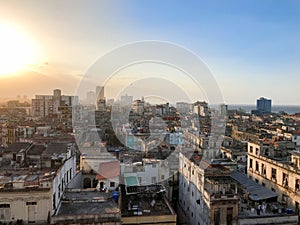 View of old Havana roofs on the sunset