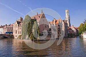 View of old houses and canal at Brugge - Belgium