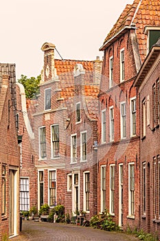 View at old houses in the Dutch city of Blokzijl