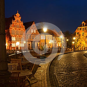 View of the old houses near hanse-harbor of Stade.