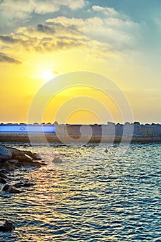View from old Jaffa to the seaport at sunset