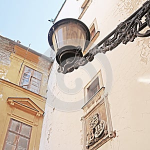 View of old lantern on the street of Bratislava, Slovakia