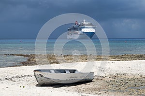 Old Boat And A Cruise Ship