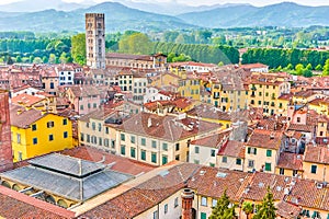 The view on old Lucca from above, Italy