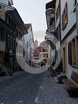 View of the old Medieval city street in Switzerland