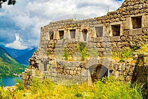 View of Old Medieval fortifications ruins Kotor Montenegro