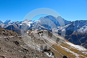 The view on the old observatory during the acclimatization walk in Mount Elbrus