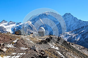 The view on the old observatory during the acclimatization walk in Mount Elbrus