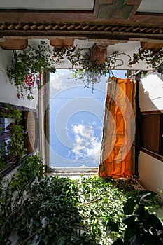 View on old part of Cordoba, San Basilio quarter with white houses and flowers pots photo
