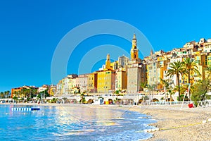 View on old part of Menton, Provence-Alpes-Cote d`Azur, France