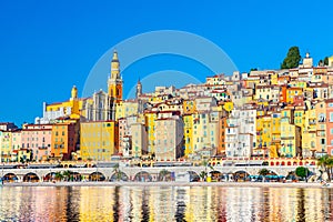 View on old part of Menton, Provence-Alpes-Cote d`Azur, France