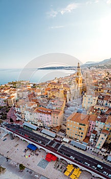 View on old part of Menton, Provence-Alpes-Cote d`Azur, France.