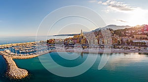 View on old part of Menton, Provence-Alpes-Cote d`Azur, France.