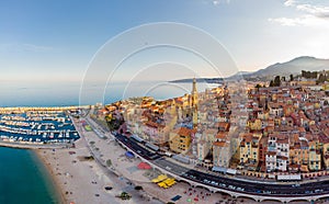 View on old part of Menton, Provence-Alpes-Cote d`Azur, France.