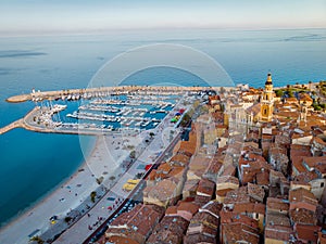 View on old part of Menton, Provence-Alpes-Cote d`Azur, France.