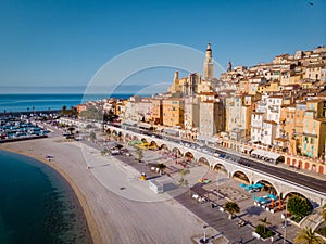 View on old part of Menton, Provence-Alpes-Cote d`Azur, France.