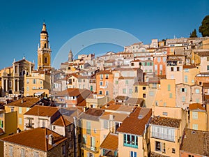 View on old part of Menton, Provence-Alpes-Cote d`Azur, France.