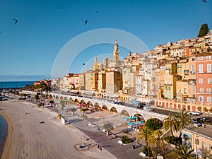 View on old part of Menton, Provence-Alpes-Cote d`Azur, France.