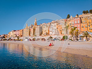 View on old part of Menton, Provence-Alpes-Cote d`Azur, France.