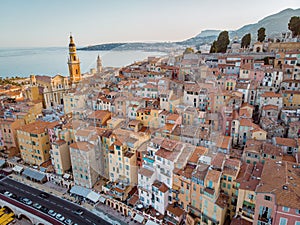 View on old part of Menton, Provence Alpes Cote d Azur, France.