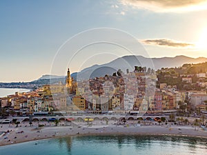 View on old part of Menton, Provence-Alpes-Cote d`Azur, France.