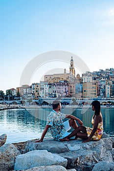 View on old part of Menton, Provence-Alpes-Cote d& x27;Azur, France during summer