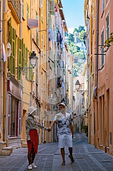 View on old part of Menton, Provence-Alpes-Cote d& x27;Azur, France during summer