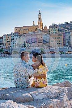 View on old part of Menton, Provence-Alpes-Cote d& x27;Azur, France during summer