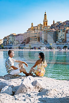 View on old part of Menton, Provence-Alpes-Cote d& x27;Azur, France during summer