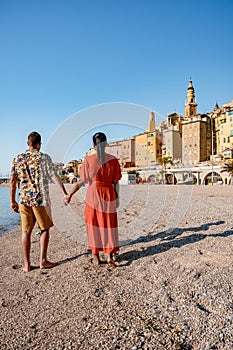 View on old part of Menton, Provence-Alpes-Cote d'Azur, France during summer