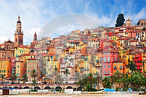 View on old part of Menton, Provence-Alpes-Cote d`Azur, France