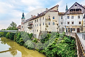 View at the Old part of Skofja Loka with Selca Sora river - Slovenia