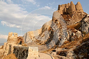 View of the old part of Van Castle, which is located on a high rock, in the Eastern Anatolia region, Turkey